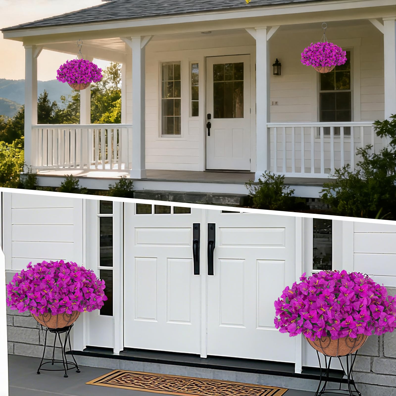 Ensemble de bougainvilliers artificiels Garvee avec panier pour jardin et terrasse, violet, résistant aux UV et aux intempéries.