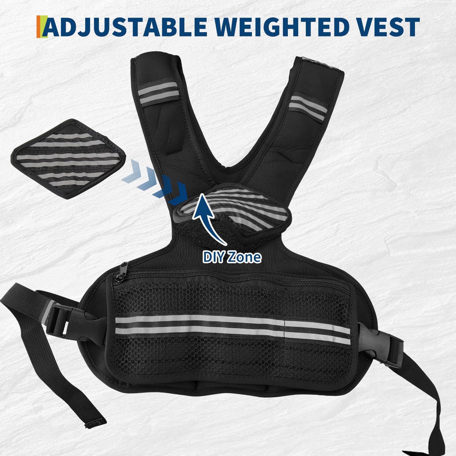 Gilet lesté ajustable Garvee 4-10 lbs en néoprène respirant avec bandes réfléchissantes, poches, idéal pour le fitness, l'entraînement et le jogging (noir).
