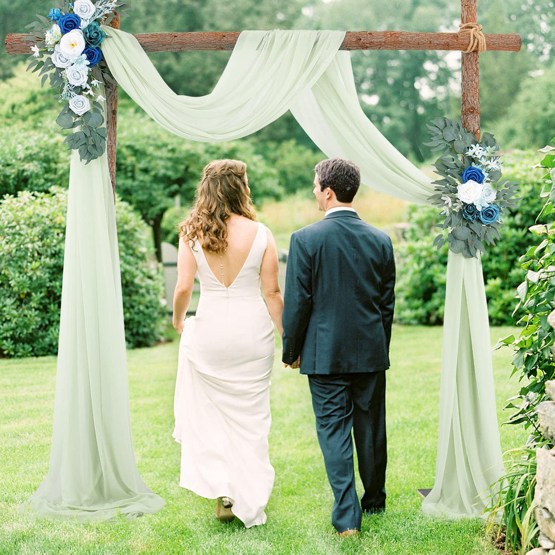 Arche de mariage Garvee, rideau en mousseline et tulle transparent 70x550cm, gris et vert, décoration de mariage