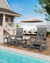Fauteuil à bascule Adirondack surdimensionné Garvee, en PEHD résistant aux intempéries, pour terrasse, jardin, piscine, capacité de charge de 172 kg, structure en bois