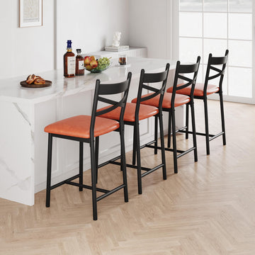 Ensemble de 2 tabourets de bar Garvee, 66 cm, rembourrés de façon ergonomique, revêtement en similicuir et structure en métal, marron pour îlot de cuisine
