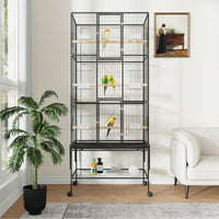 Garvee cage à oiseaux 175 cm avec roulettes et mangeoires, structure métallique sécurisée, pour perroquets et perruches, grise