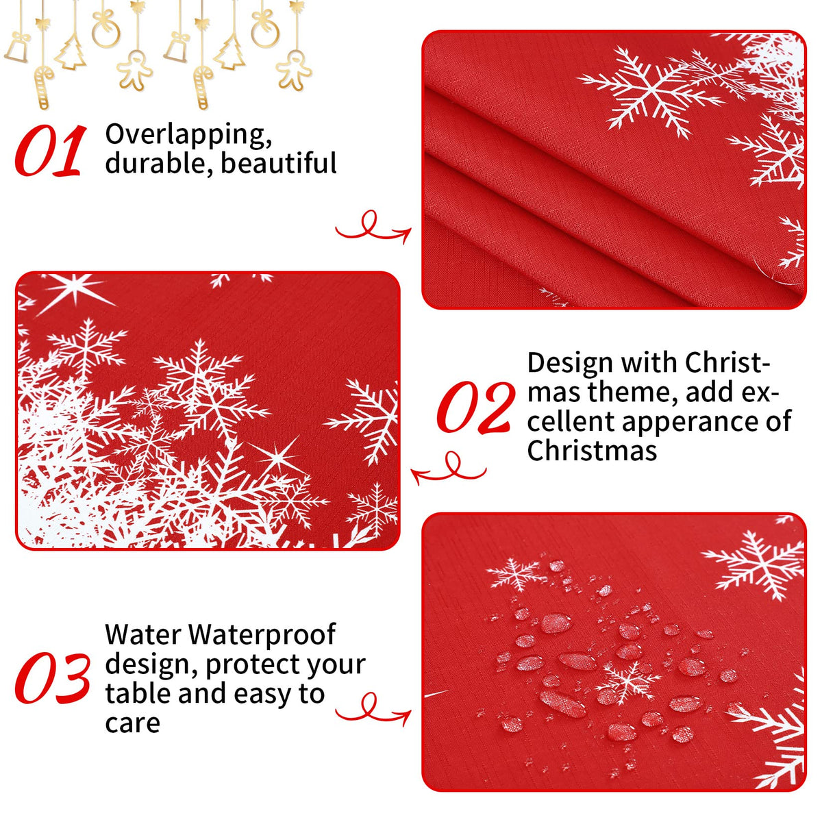 Garvee Nappe de table Noël imperméable et antidérapante en polyester rouge 1, 37 × 2, 01 m pour salle à manger festive
