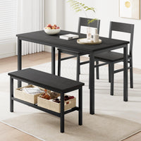 Ensemble table et chaises Garvee pour 4 personnes avec banc et chaises, gain de place, rangement intégré, MDF et acier, robuste, noir, idéal pour les petits appartements