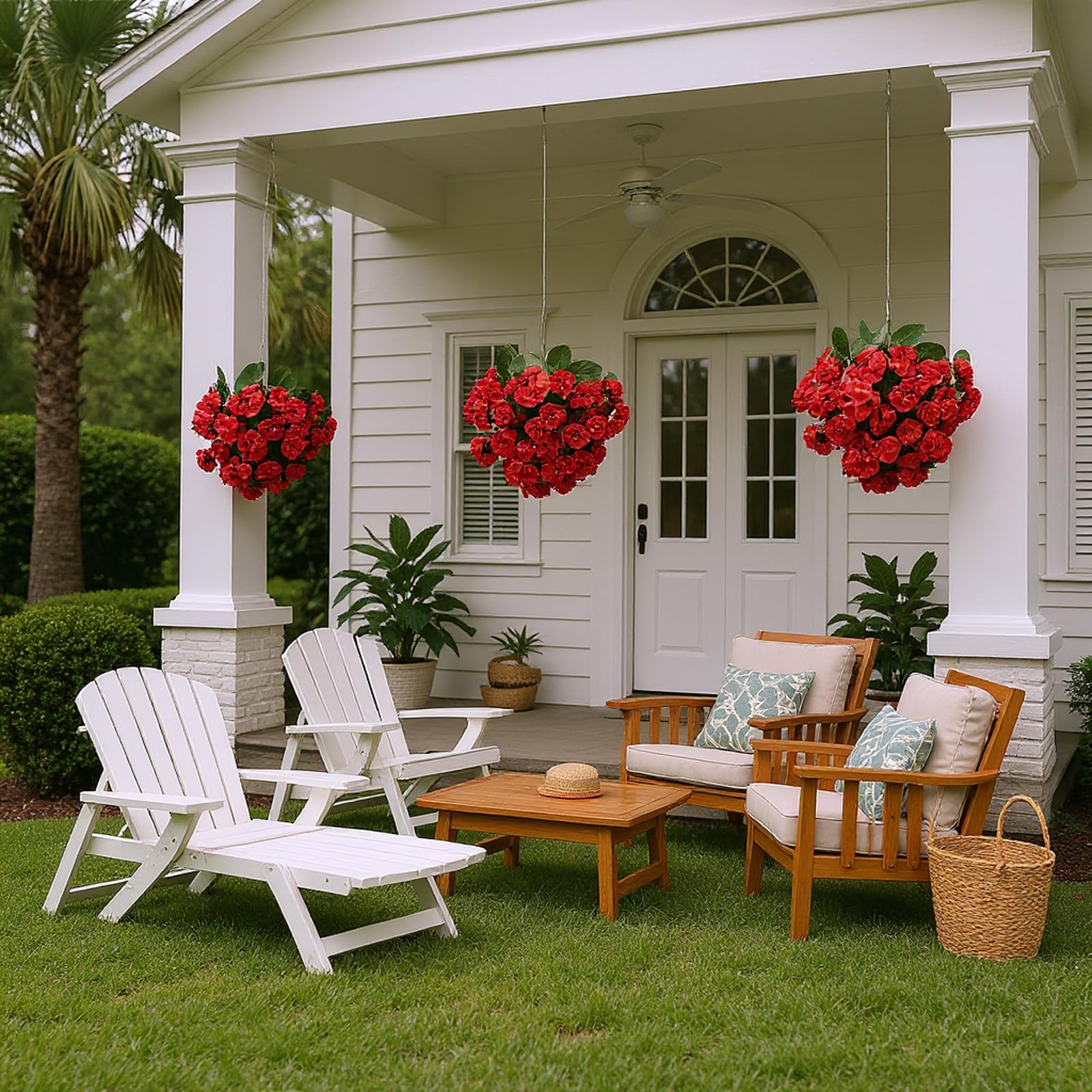 Bégonias artificiels lavande Garvee en boule de 58 cm (23 po), en polyéthylène résistant aux UV et aux intempéries, avec piquet pour le sol, pour jardin et terrasse (vert).