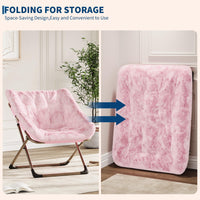 Garvee Fauteuil saucer pliable adulte en fausse fourrure, structure métallique, capacité 136 kg, idéal chambre et appartement, rose