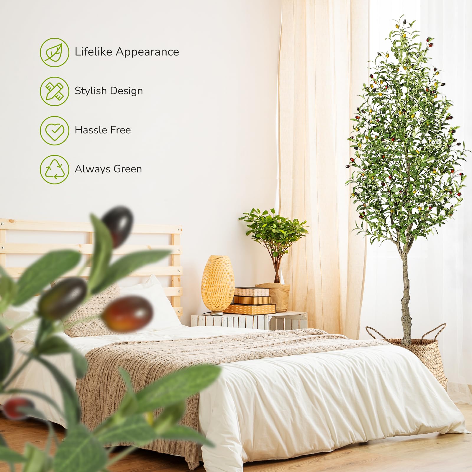 Garvee Olivier Artificiel 213 cm avec Pot Lesté au Ciment, Branches Ajustables, Décoration pour Maison et Bureau, Entretien Facile