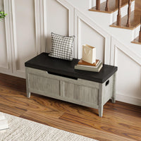 Banc de rangement en bois Garvee avec coussin d'assise, charnières de sécurité, capacité de charge de 118 kg (260 lb) pour salon et chambre, 100 cm (39,4 po) L x 40 cm (15,7 po) l x 48 cm (18,9 po) H, bois aggloméré, beige