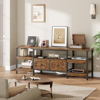 Meuble TV industriel Garvee 79 pouces avec 2 tiroirs, style rustique, marron, pour salon et bureau