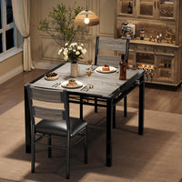 Ensemble table et chaises Garvee pour 2 personnes avec chaises rembourrées, protections d'angle, ergonomique, en MDF, structure en acier, gris rétro, compact pour cuisine et appartement