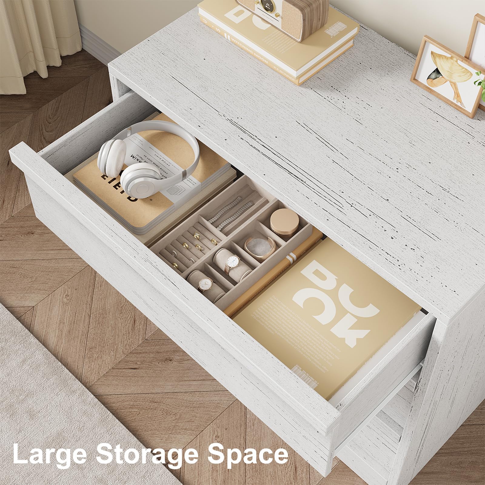 Commode Garvee à 3 tiroirs, blanche, avec un grand espace de rangement pour la chambre, le salon ou la chambre d'enfant, design moderne, bois, protection anti-basculement, polyvalente, 75 cm x 40 cm x 77,5 cm