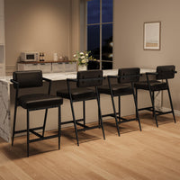 Ensemble de 2 tabourets de bar Garvee, chaises rembourrées avec dossier et repose-pieds pour cuisine et bar, 68 cm, cuir PU noir résistant à l'eau