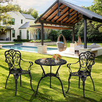 Ensemble bistro d'extérieur Garvee 3 pièces, en aluminium résistant aux intempéries et à la rouille, avec trou pour parasol, mobilier de jardin et de balcon, noir.