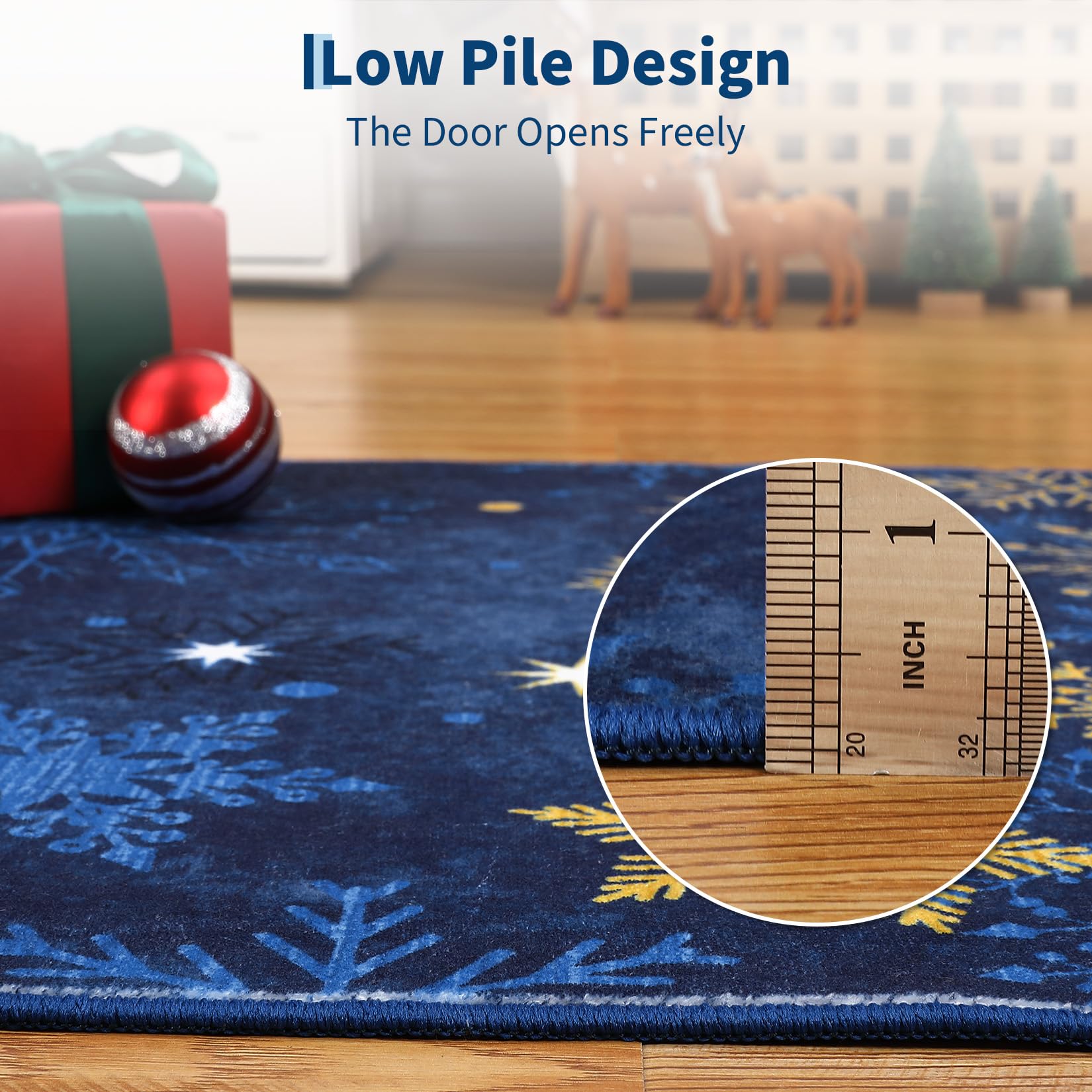 Tapis de salon Garvee bleu motif flocons de neige, 160 x 230 cm, lavable et doux, idéal pour la chambre, la cuisine, la salle à manger ou le bureau. Décoration de Noël.