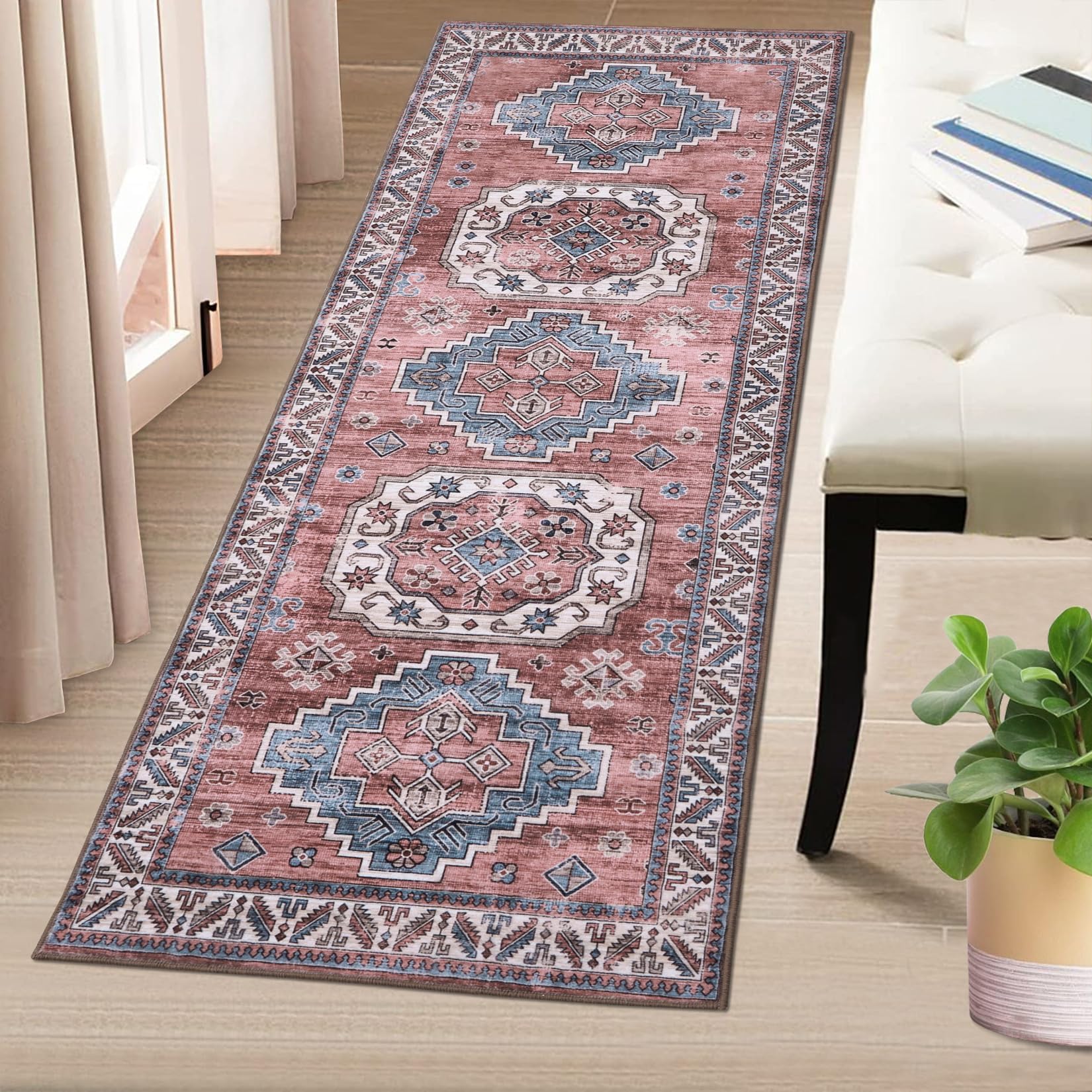 Tapis Garvee Boho Vintage à motif tribal, antidérapant, lavable, 80 x 150 cm, salon, chambre