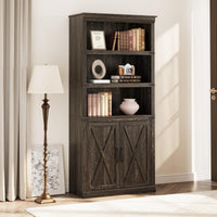 Bibliothèque de style ferme Garvee avec porte, 5 niveaux, 174,6 cm (68,7 pouces), construction robuste en MDF, salon, bureau, couleur bois naturel