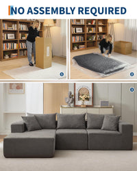 Canapé d'angle modulaire Garvee Cloud 108" avec méridienne, structure sans ossature, revêtement en polymère, gris, pour salon