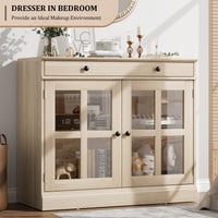 Buffet Garvee 90 cm avec porte vitrée, étagères réglables, fermeture amortie, chêne, salle à manger et cuisine, construction robuste, montage facile