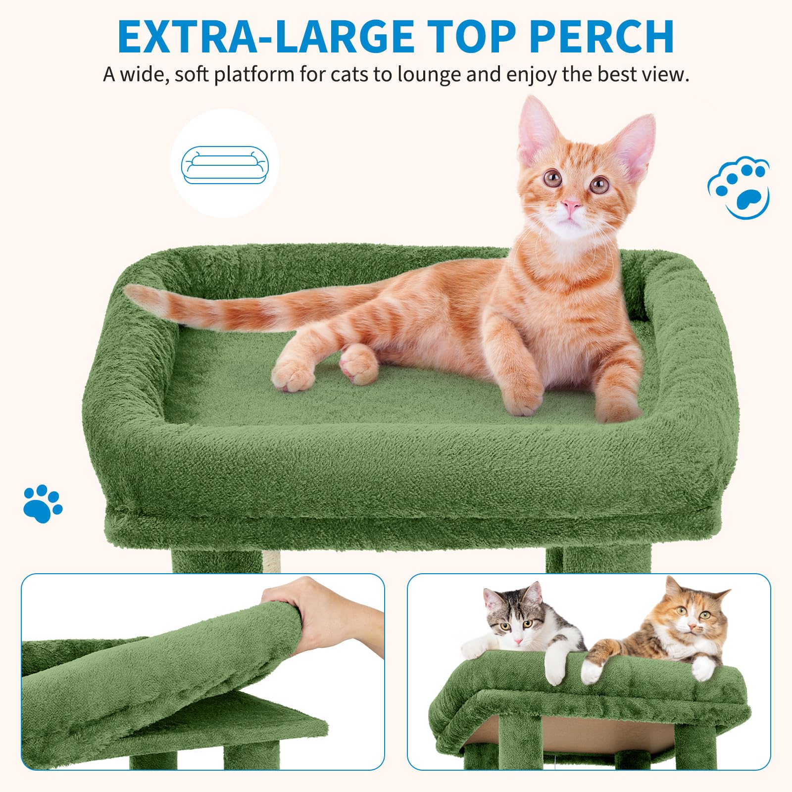 Garvee Tour pour Chat 155 cm Multi-Niveaux pour Grands Chats, Grande Plateforme, Usage Intérieur, Vert