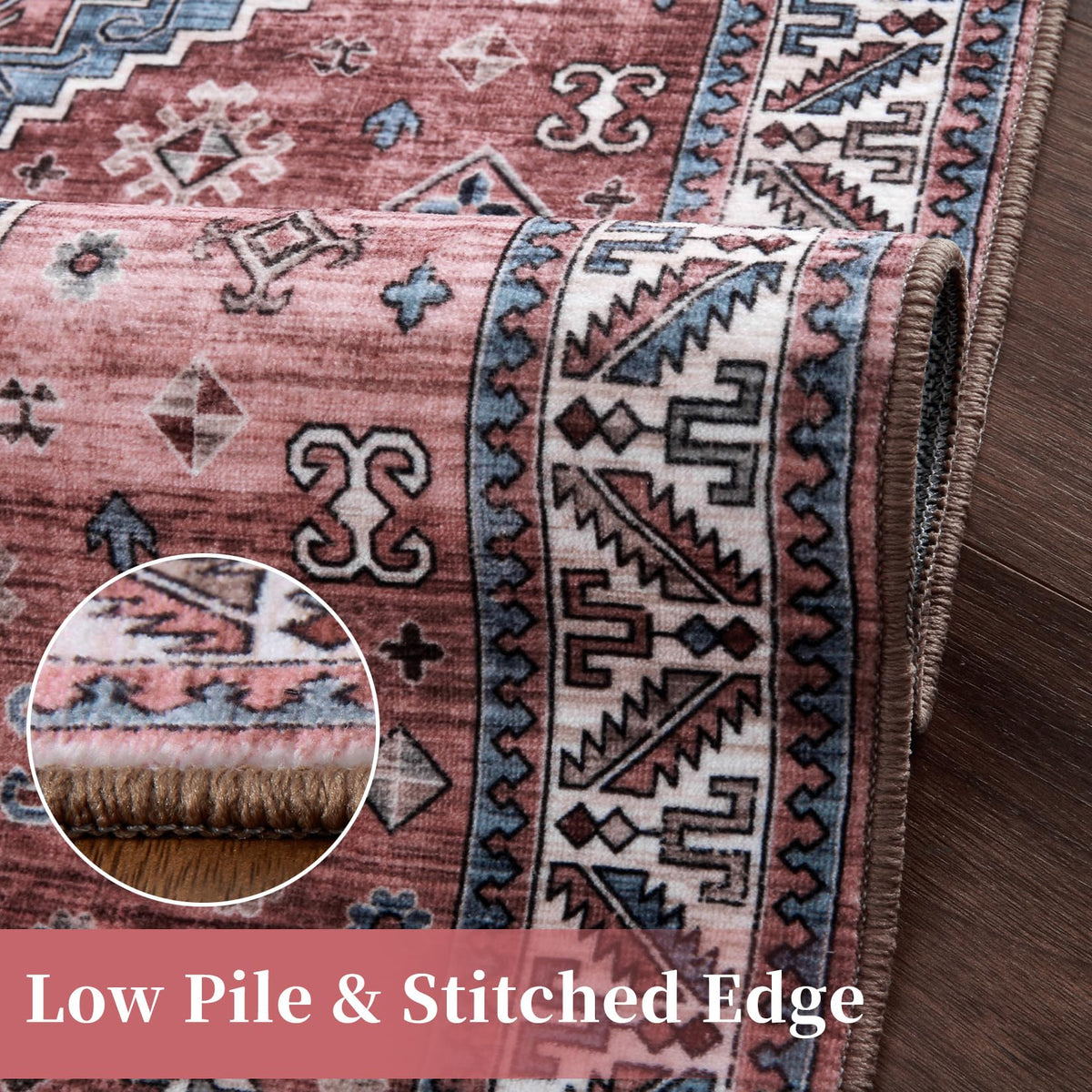 Tapis de salon vintage Garvee, doux, lavable, style campagnard oriental, rose, 120 x 170 cm