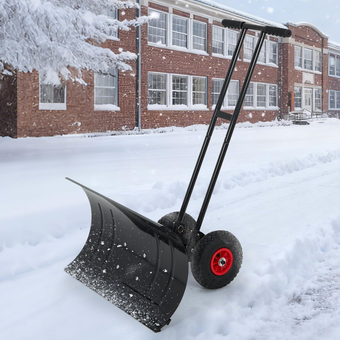 Pelle à neige Garvee avec roues, hauteur réglable, largeur de pelle de 100 cm, pour allées et trottoirs, déneigement hivernal