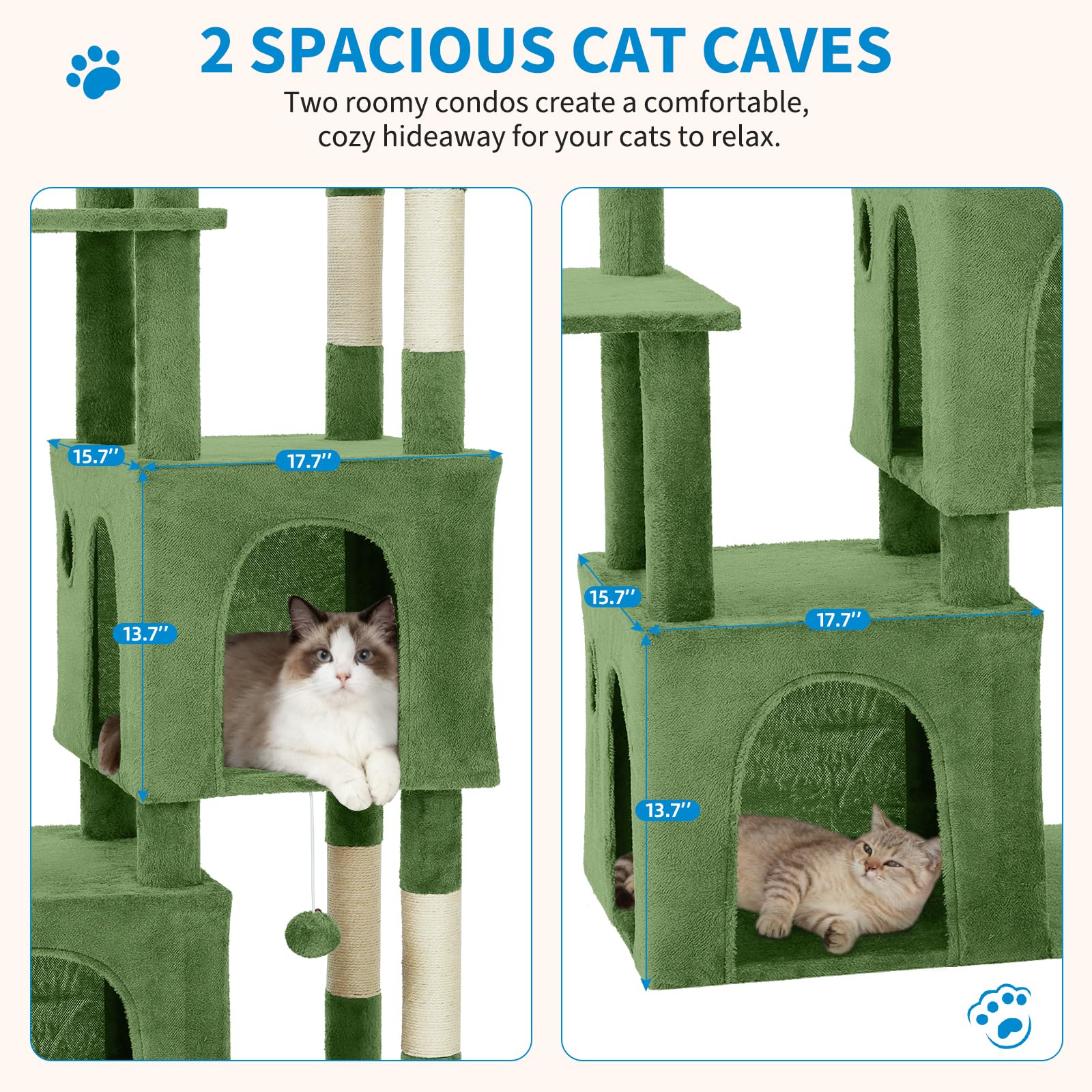 Garvee Tour pour Chat 155 cm Multi-Niveaux pour Grands Chats, Grande Plateforme, Usage Intérieur, Vert