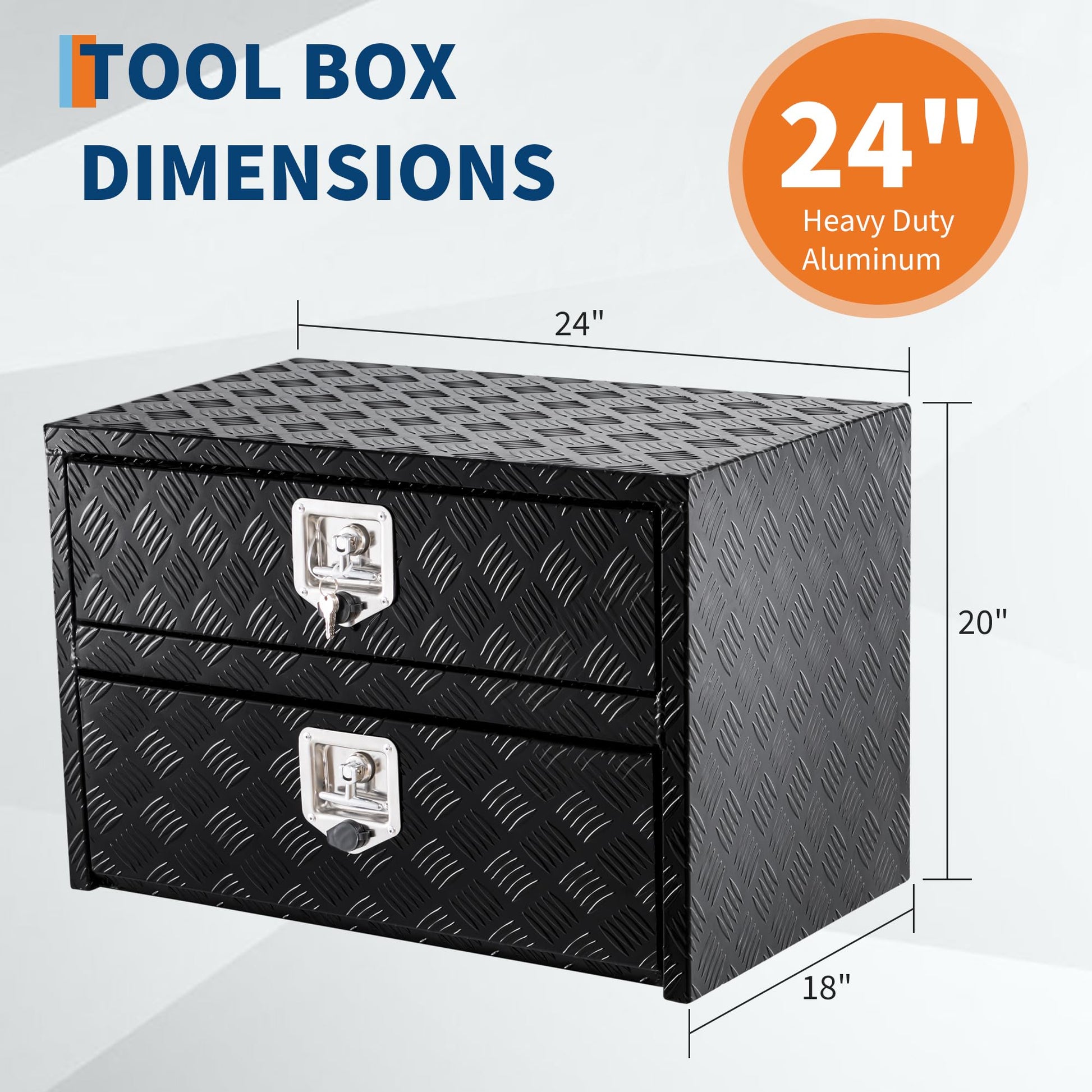 Coffre à outils Garvee 24 pouces en aluminium avec tiroir, organisateur à deux niveaux, étanche, montage sous plancher, pour camionnette, VR, remorque, argent