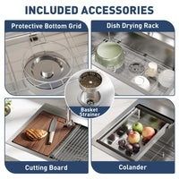 Garvee Évier encastrable en acier inoxydable 76 x 46 cm, cuve simple profonde 23 cm, kit d’accessoires inclus, idéal cuisine, bar et atelier, gris argenté