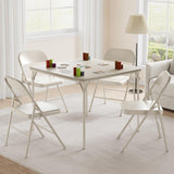 Garvee Ensemble Table à Manger Pliable 5 Pièces, Table Carrée Similicuir, 4 Chaises Métal Pliantes, Cuisine Petit Espace, Beige, Table et 4 chaises en métal