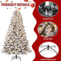 Sapin de Noël artificiel Garvee 137 cm – Effet givré, LED blanc chaud, socle en métal pour la décoration hivernale
