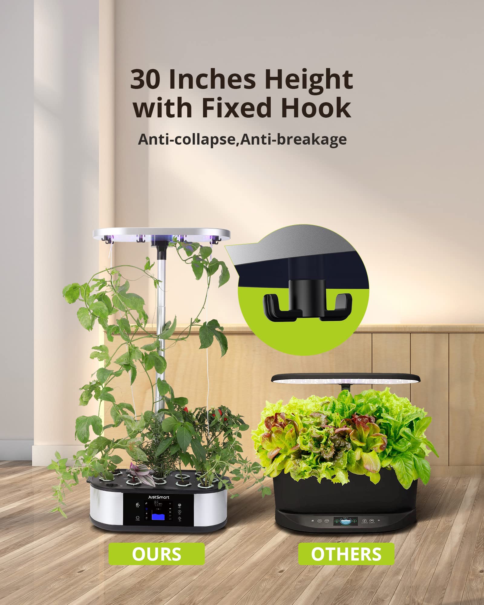 Système de culture hydroponique GARVEE, jardin intelligent WiFi avec 12 modules, lampe LED 30 W, idéal pour les herbes aromatiques en intérieur, hauteur réglable de 76 cm.