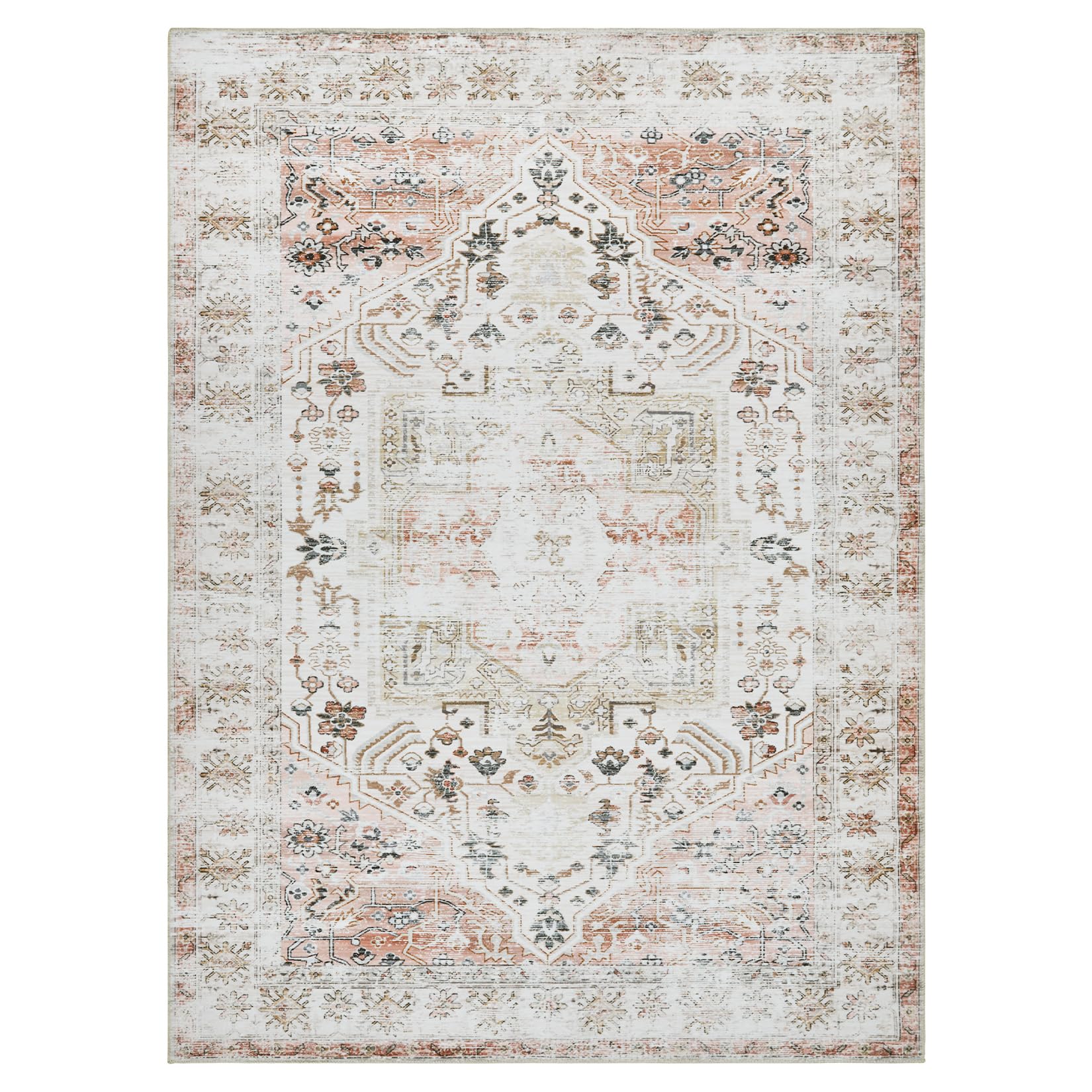 Tapis de salon persan GARVEE 160x230cm marron clair, ultra doux, lavable, ultra fin, motif floral, pour bureau et appartement