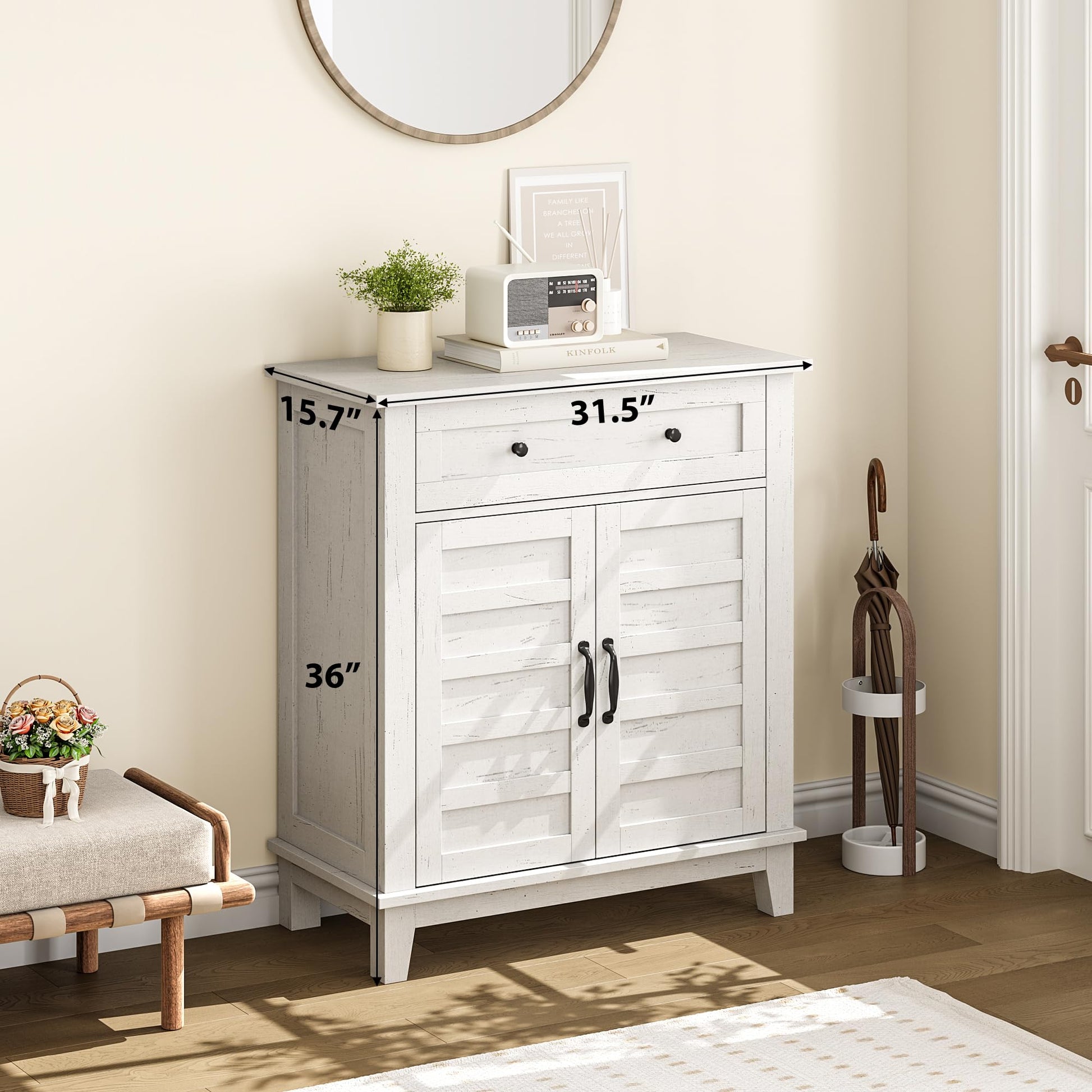 Garvee Armoire de rangement style ferme, étagère réglable à 3 niveaux, 7 vitesses, blanche, pour cuisine et entrée, 40 × 80 × 91 cm, style rustique