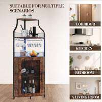 Garvee Meuble bar d'angle pour spiritueux avec étagères réglables, 155 cm, style industriel, MDF et métal, porte grillagée, porte-verres, autoportant, cuisine et salon