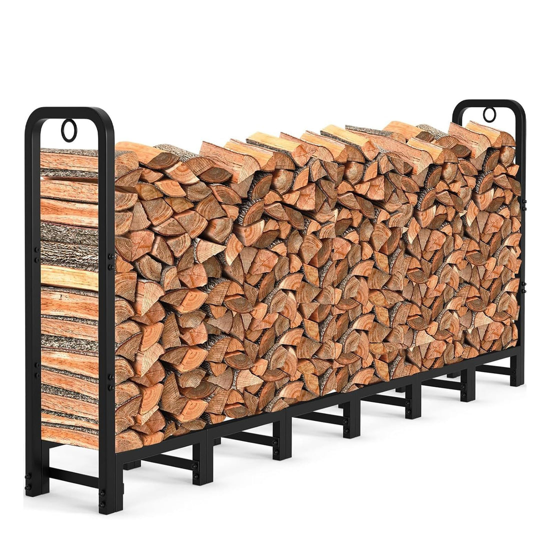 Support à bûches Garvee 244 x 30,5 x 105 cm, en métal, réglable, capacité de charge de 300 kg, revêtement en poudre, pour une utilisation intérieure et extérieure, noir.