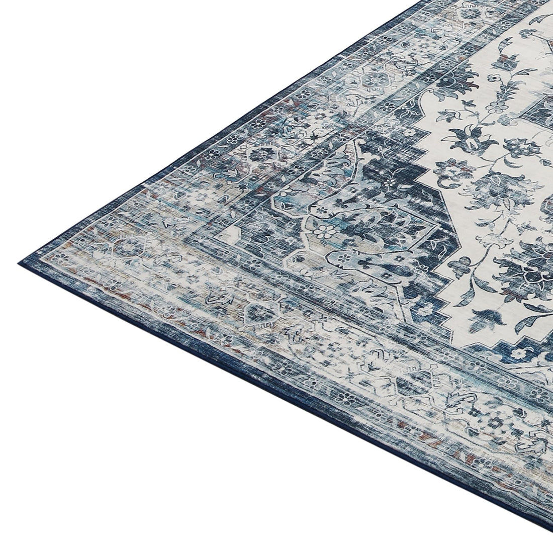 Tapis oriental vintage Garvee, lavable, antidérapant, velours de haute qualité, bleu, 160 x 230 cm, salon, bureau