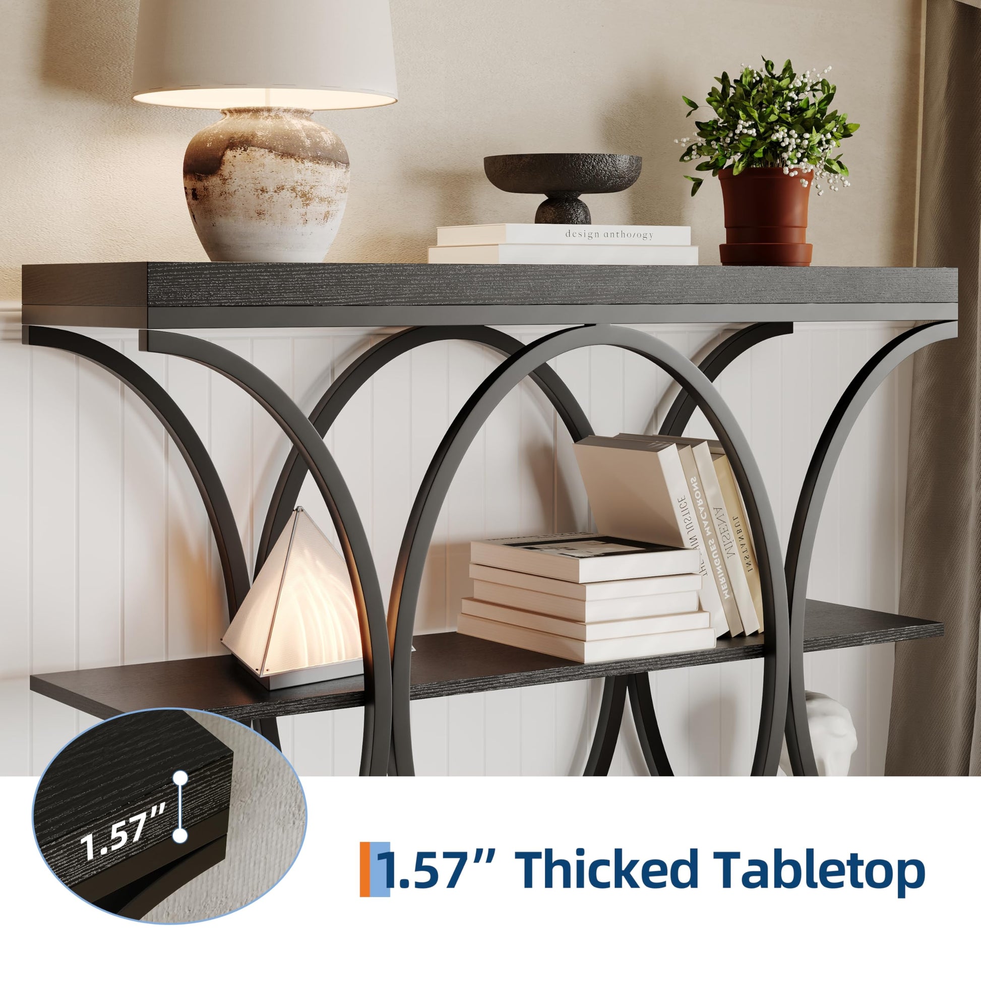 Console industrielle Garvee 39", 3 niveaux, avec base en métal et étagères en bois, pour entrée et salon, étroite, robuste et polyvalente