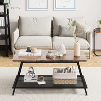 Garvee table basse en bois, table d'appoint pour salon, table basse avec rangement, table moderne avec structure en acier et étagère, 100 × 50 × 46 cm