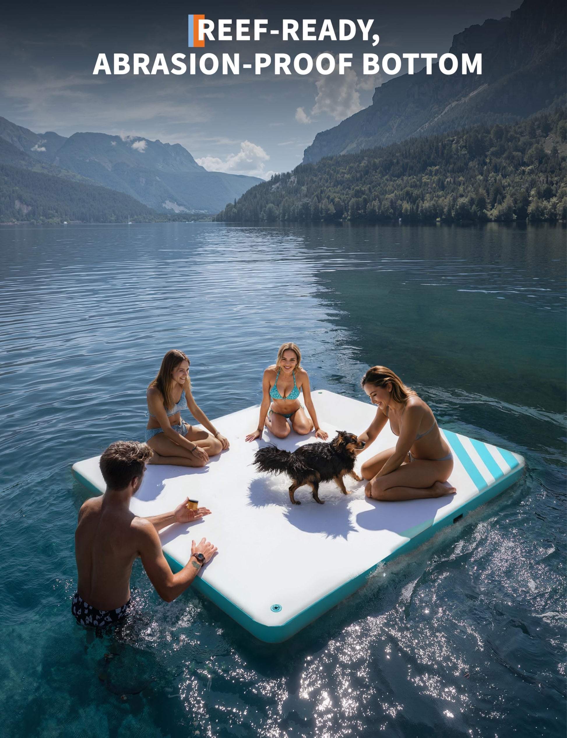 Garvee Plateforme Flottante Gonflable avec Surface Antidérapante et Échelle Souple, PVC Résistant, Connectable, pour Piscine et Plage, Plusieurs Tailles, Bleu