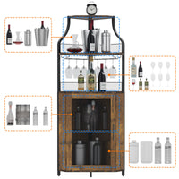 Meuble bar d'angle Garvee pour spiritueux avec étagères réglables, 155 cm, structure en métal, porte grillagée, MDF, pieds antidérapants, anti-basculement, cuisine et salon