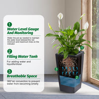 Garvee Lot de 2 jardinières de 57 cm de haut avec arrosage automatique et indicateur de niveau d'eau pour balcon et terrasse, à pois noirs et blancs, en plastique résistant aux intempéries