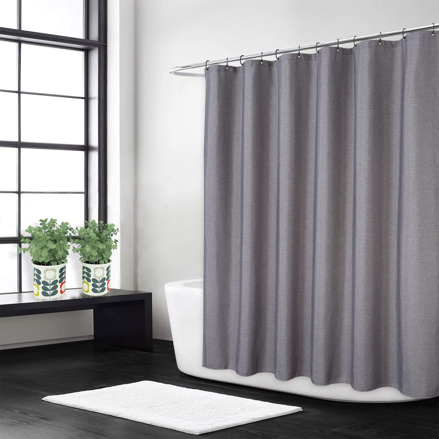 Rideau de douche Garvee Luxury Hotel, en polyester épais aspect lin 240 g/m², déperlant, avec œillets et crochets métalliques, gris, 280 x 200 cm, salle de bain