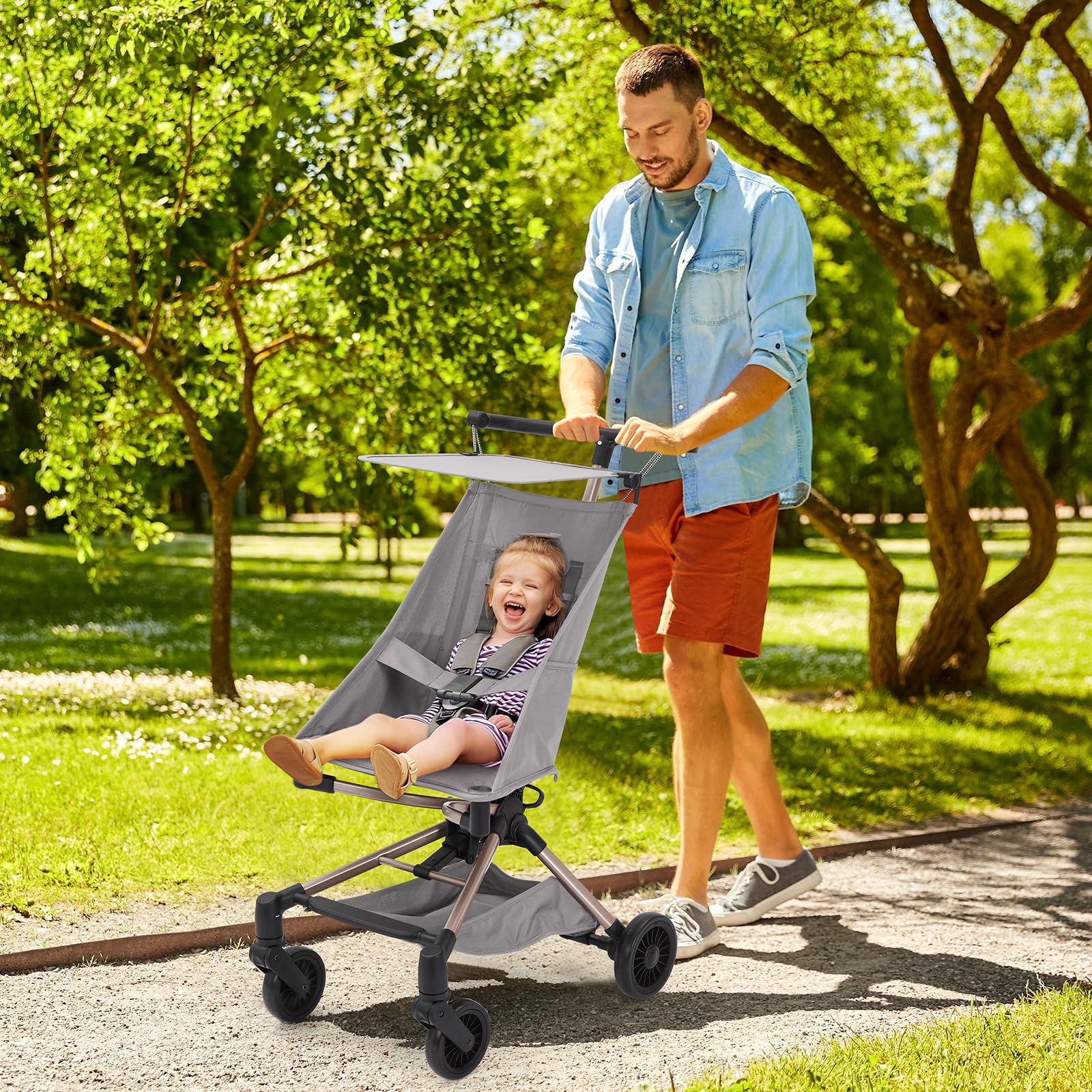 Poussette légère Garvee – Compacte et pliable avec nacelle, grise, 47 × 45 × 49 cm pour les voyages