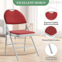 Ensemble de 4 chaises pliantes Garvee avec coussins, structure en métal, pliables, revêtement en similicuir, ergonomiques, empilables, rouges, idéales pour le camping et le bureau.