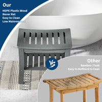 Banc de douche Garvee en PEHD avec étagère pour salle de bain et baignoire, aspect bois, imperméable, facile à nettoyer