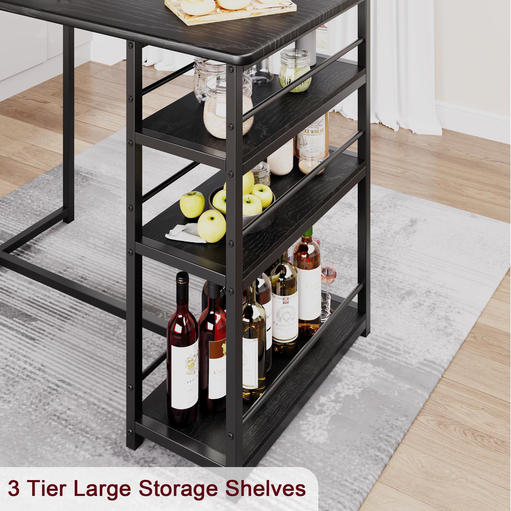 GARVEE Ensemble de bar 3 pièces avec 2 tabourets rembourrés, table de cuisine avec 3 étagères, 91,5 x 50 x 91,5 cm, noir