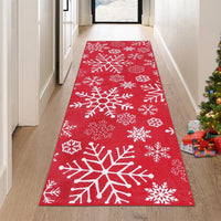 Tapis de couloir Garvee Soft Christmas à motif flocons de neige, lavable et antidérapant, idéal pour l'entrée et la cuisine, 60 x 230 cm, rouge