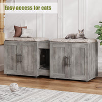 Garvee Meuble cache-litière 3-en-1 à double compartiment avec portes de grange, maison pour chat, gris