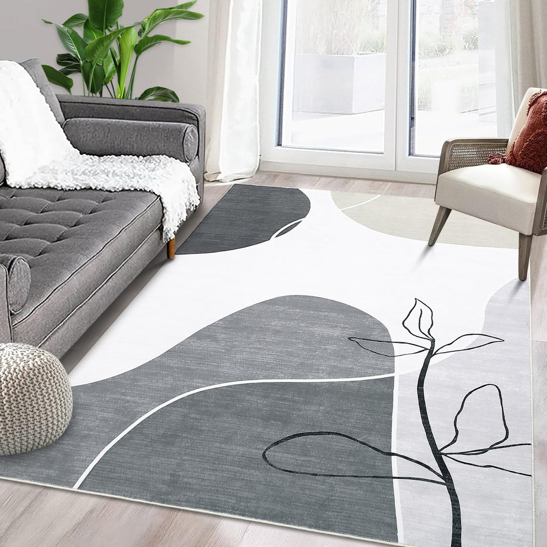 Tapis Garvee en polyester imitation cachemire, lavable, antidérapant, moderne, 120 x 170 cm, gris