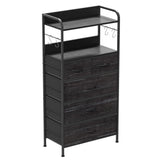 Garvee commode avec 5 tiroirs en tissu cadre métal robuste 120 × 60 × 30 cm couloir et chambre moderne, noir - noir